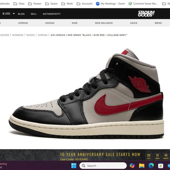 Air Jordan 1 Mid Youth 5 Black/Red/Gray - Picture 1 of 11